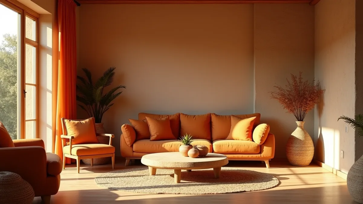 7. Kombinasi Warna Orange dengan Cokelat dan Kayu